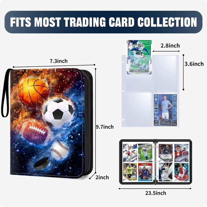HESPLUS 400 Pockets Sports Card Binder, Sports Trading Cards Display Case with Sports Card Sleeves Card Holder Protectors Set for Football Baseball Basketball Soccer Sports Cards Collector Album - Image 2